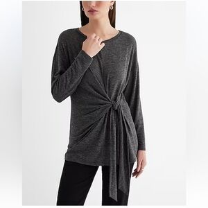 Express grey Skimming Lightweight Crew Neck Long Sleeve Tie Front Tee size small